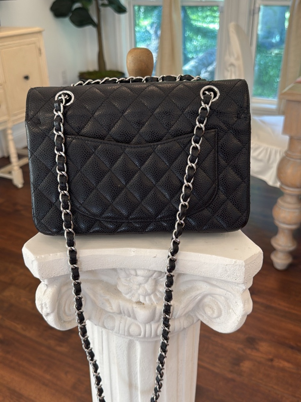 Chanel Classic Flap Medium Black Caviar leather Silver HW Authentic Iconic - Picture 4 of 14